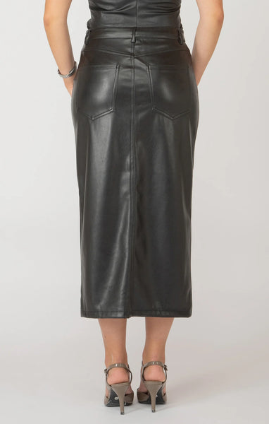 Black Faux Leather Slit Skirt