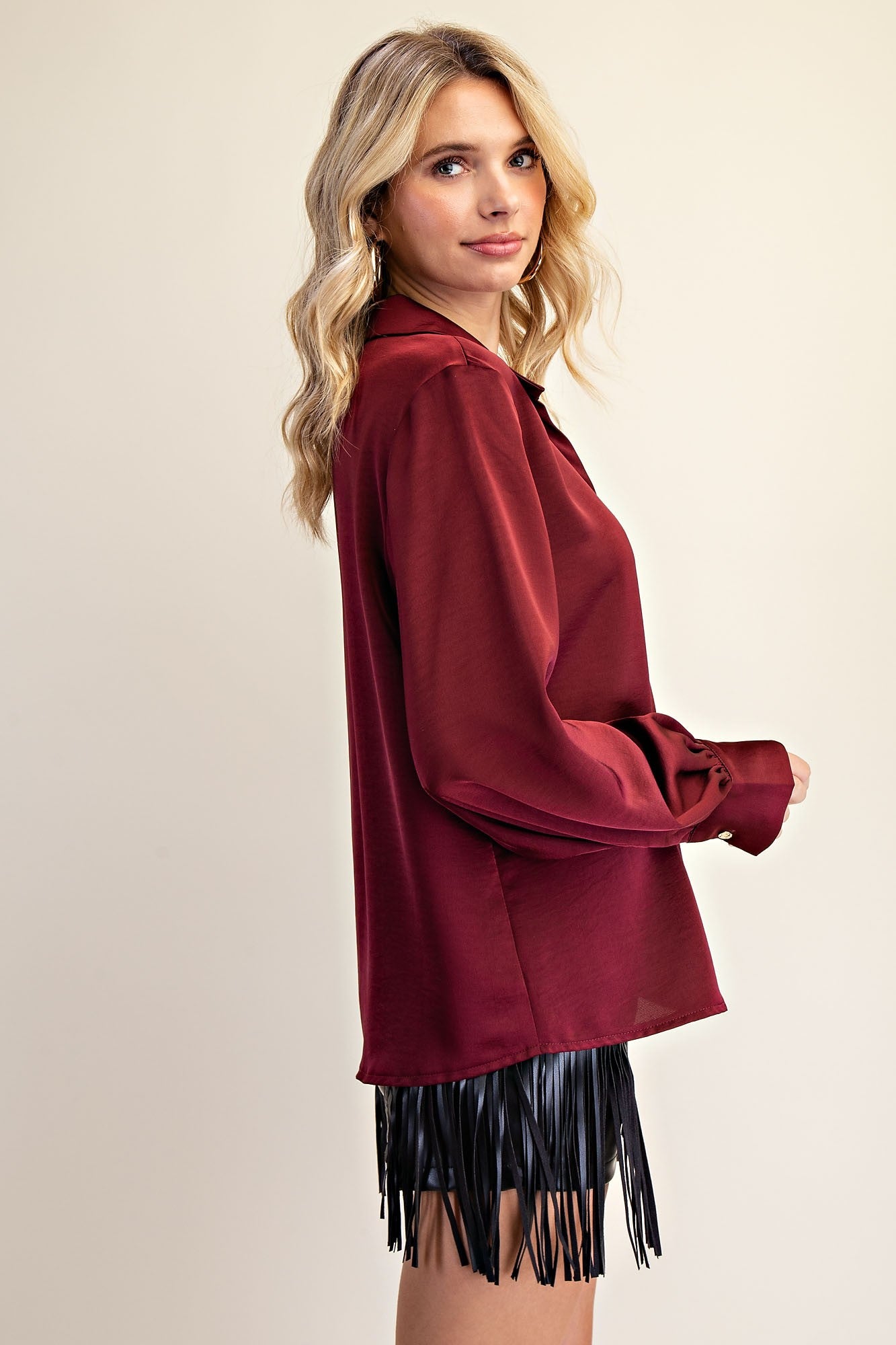 Burgundy Brightly Button Up