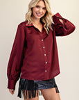 Burgundy Brightly Button Up