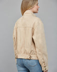 Beige Oversized Faux Suede Jacket