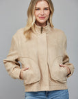 Beige Oversized Faux Suede Jacket