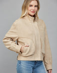 Beige Oversized Faux Suede Jacket