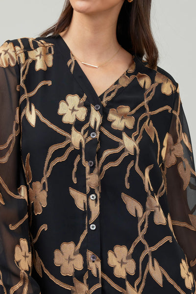 Black & Gold Floral Button Up