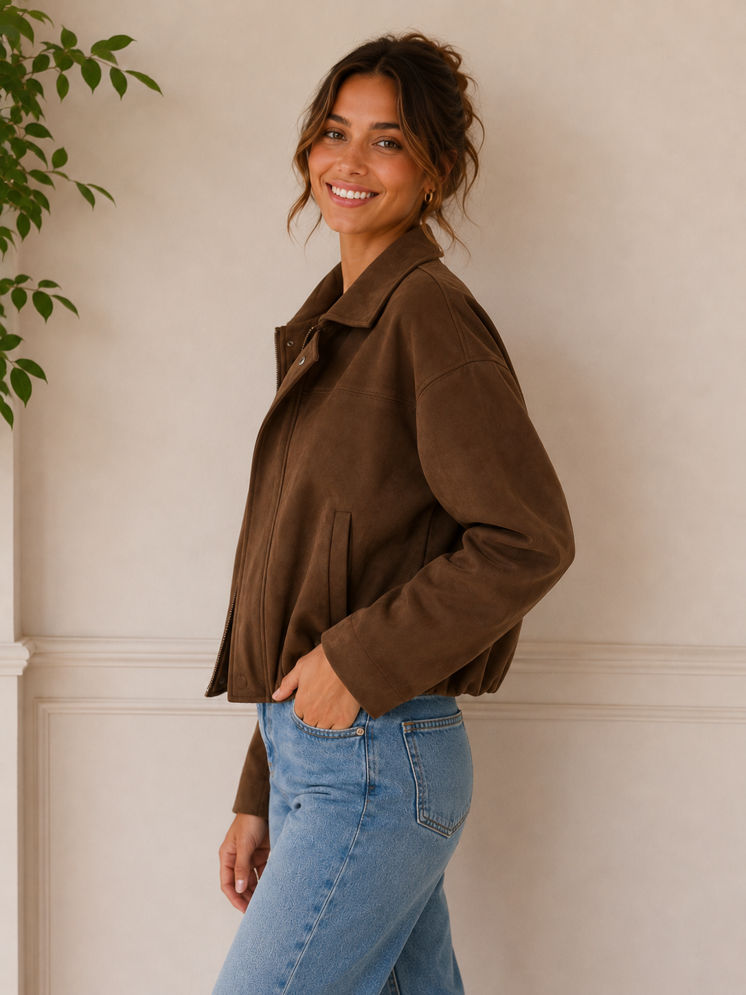 Chocolate Brown Faux Suede Bubble Jacket