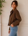 Chocolate Brown Faux Suede Bubble Jacket