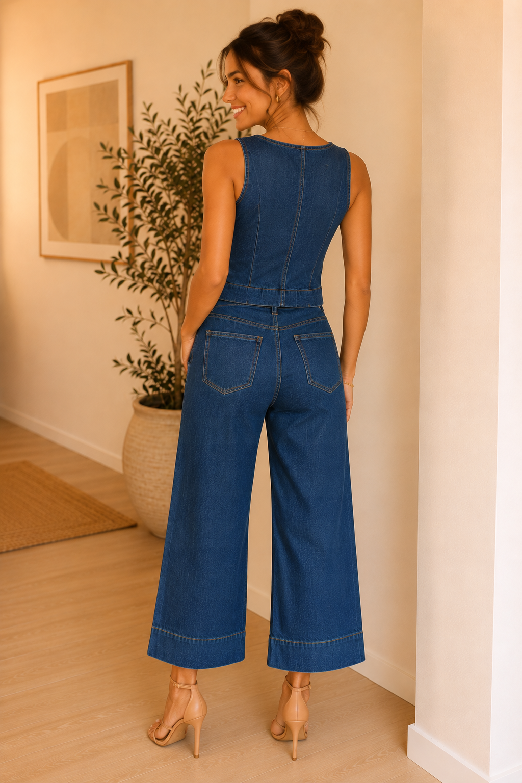 Cornflower Blue Denver Pintuck Crop