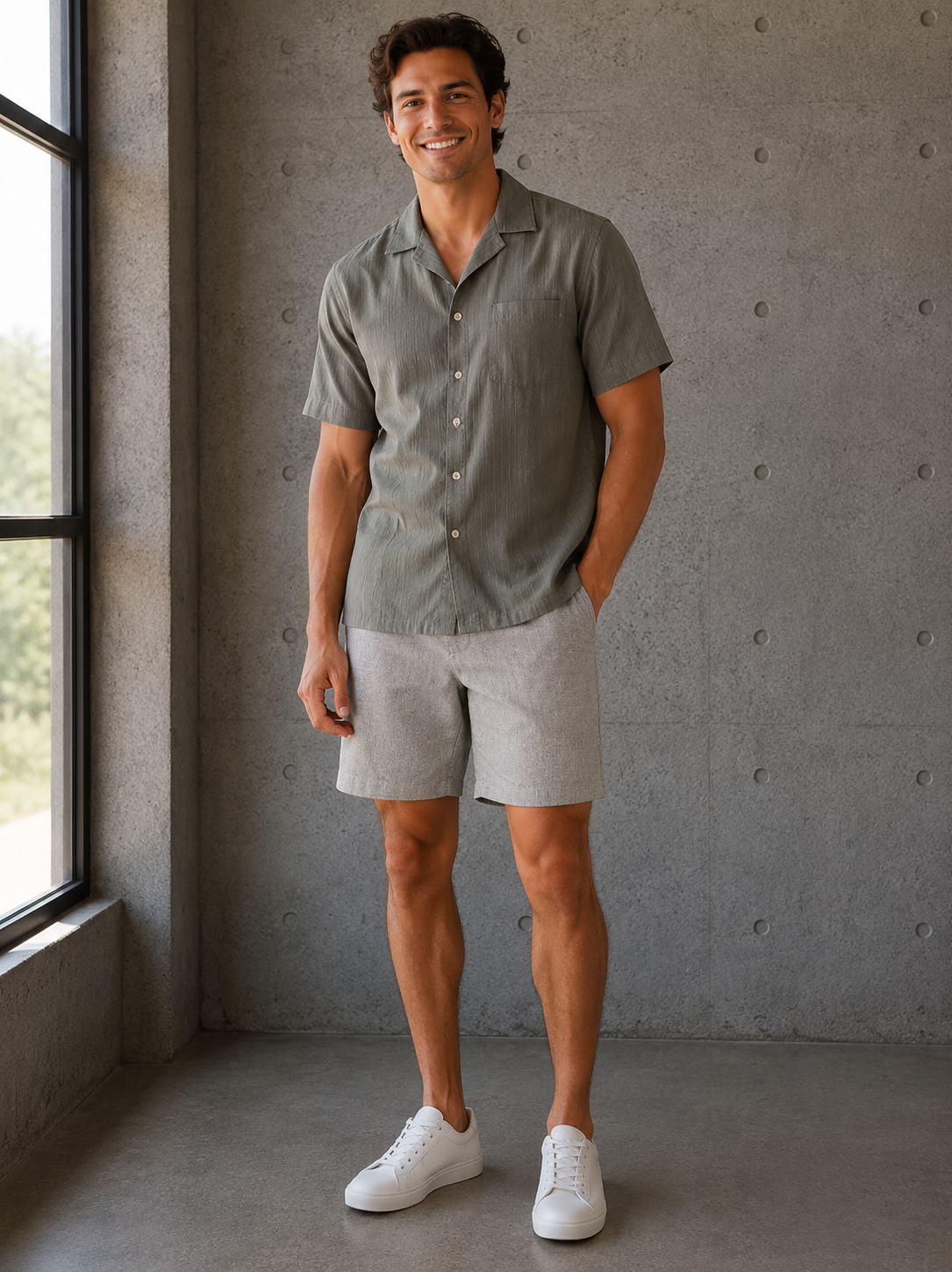 Gull Grey Linen Texture Aim Short 8"