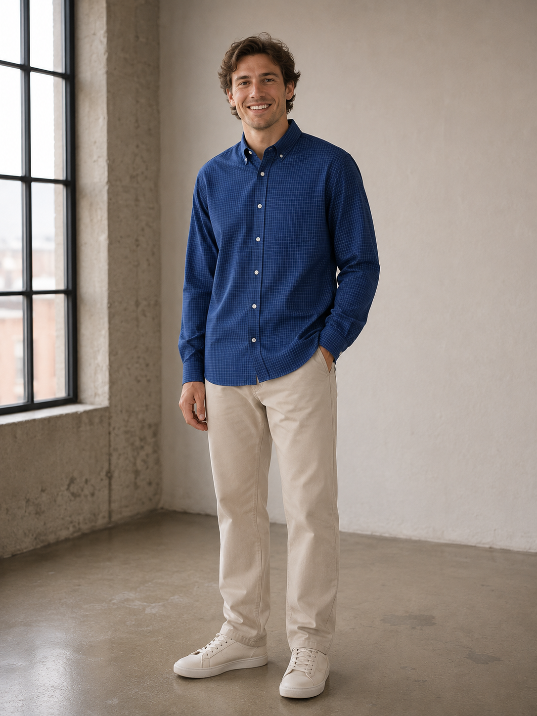 Midnight Navy Joel Plaid Leeward LS Dress Shirt