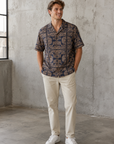 Brown & Navy Pablo Tencel Fan Linen Resort Shirt