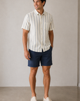 Natural & Navy Stripe Classic Stretch Selvage Shirt