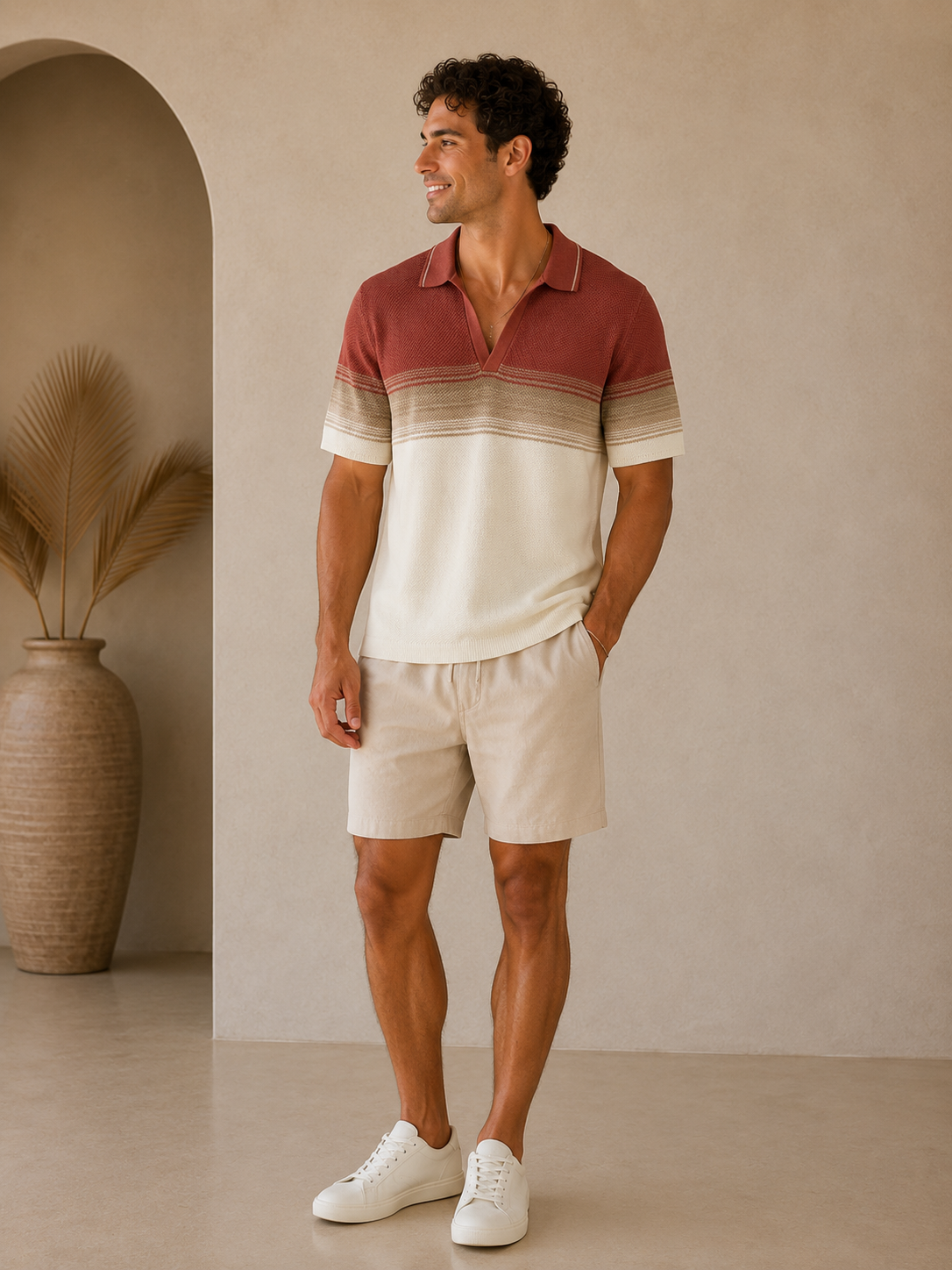 Withered Rose &amp; Oatmeal Greyson Sweater Polo Shirt