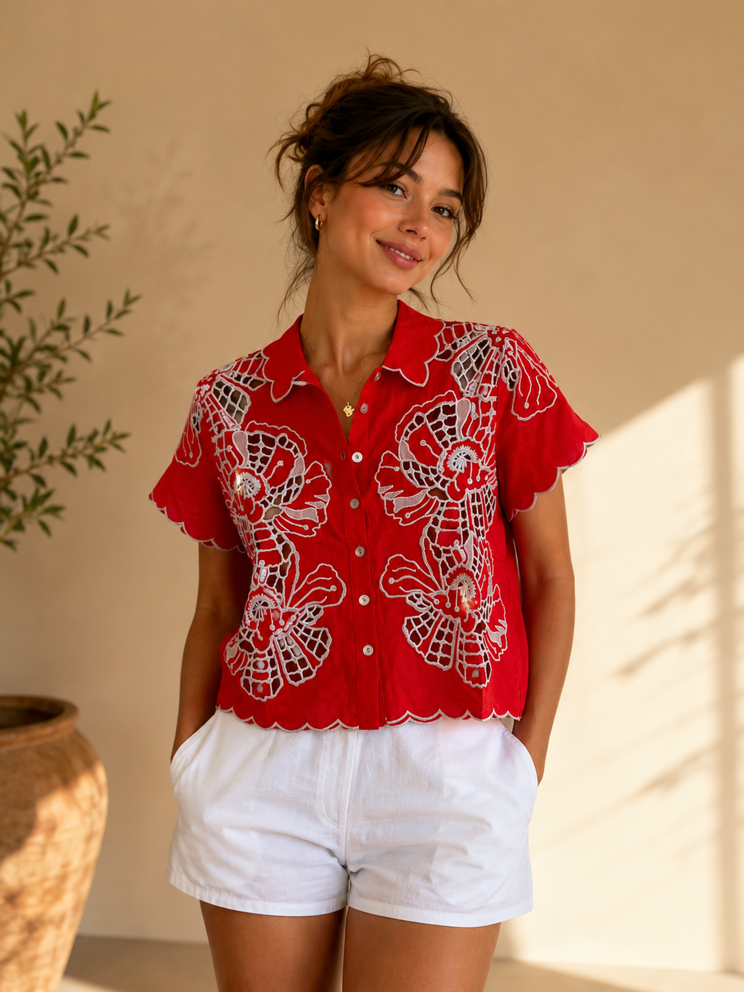 Poppy Flowers Blouse With Embroidery
