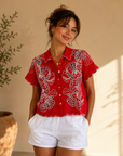 Poppy Flowers Blouse With Embroidery