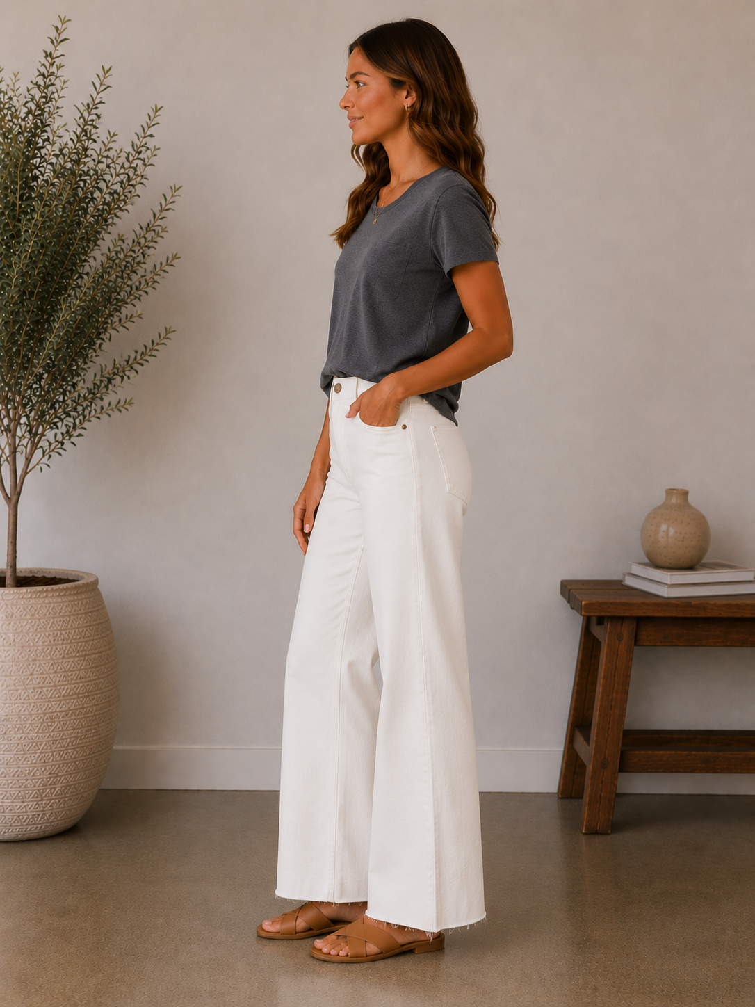 Ecru Meg High Rise Fab Ab Wide Leg