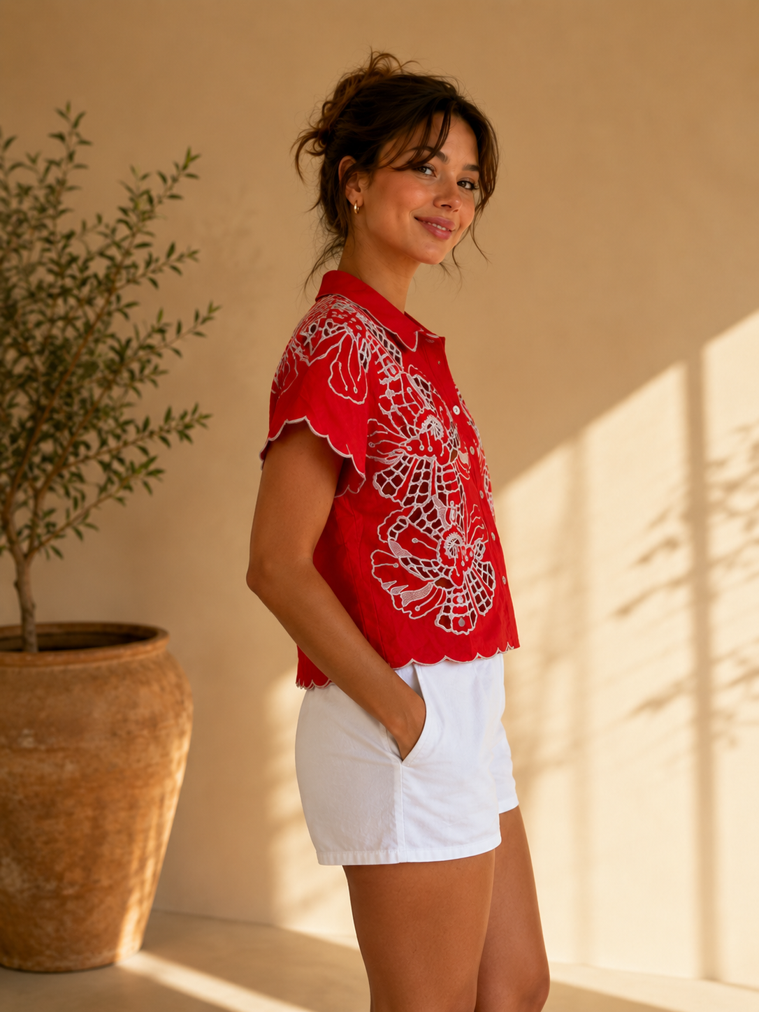 Poppy Flowers Blouse With Embroidery