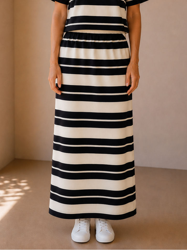 Ash Black Gail Striped Jersey Midi Skirt