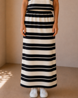 Ash Black Gail Striped Jersey Midi Skirt