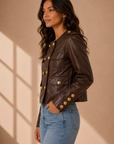 Chocolate Brown Faux Leather Jacket