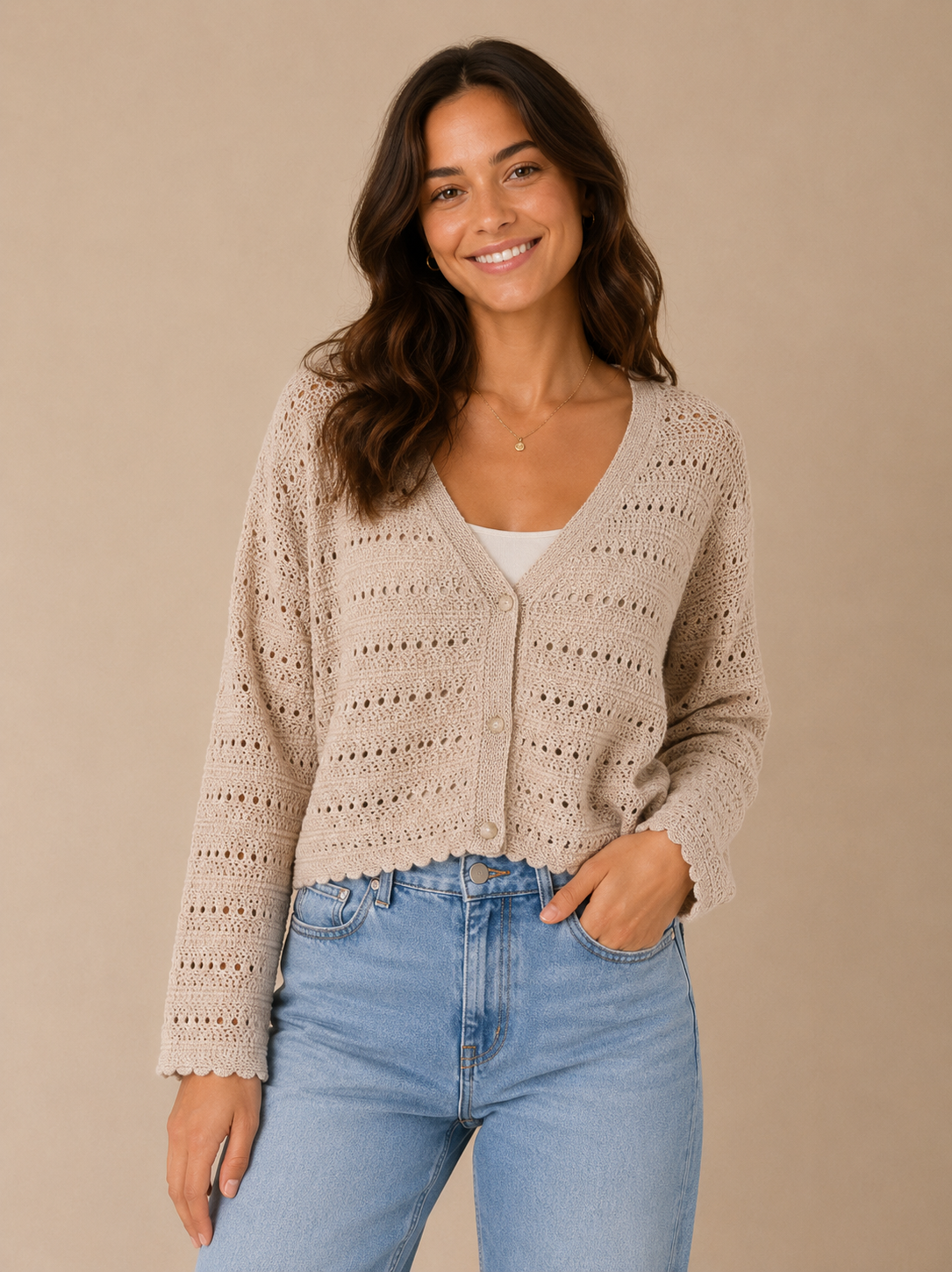 Ecru Aven Crochet Cardigan