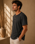 Black Vintage Slub Henley
