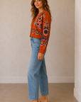 Victorian Floral Terracotta Knit Cardigan