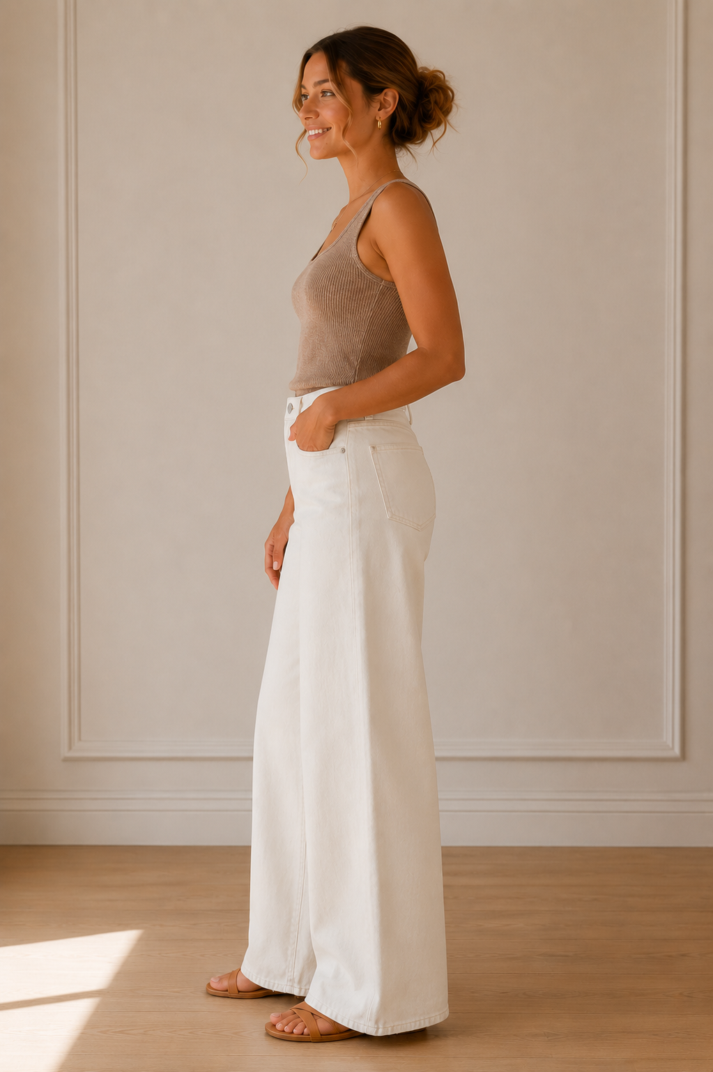 Natural White Paola Wide Leg Denim