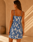 Cream & Blue Floral Ameila Linen Dress