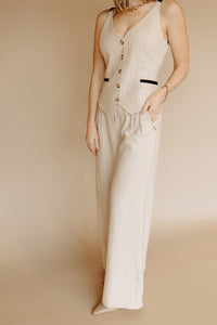 Taupe Contrast Pip Linen Pants