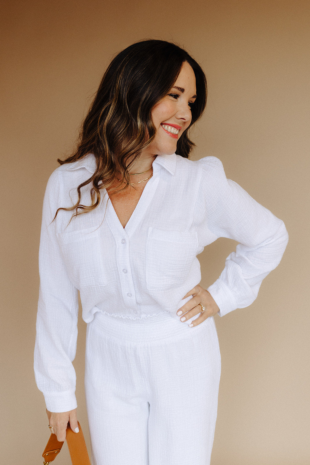 White Campo Button Up Gauze Top