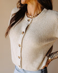 Beige Melange Loose Button Up Cardigan