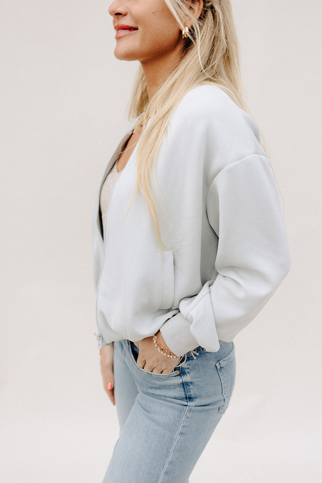 Blue Fog Soft Laya Bomber Jacket