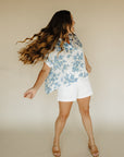 Emerson Everblooming Placket Shirred Sleeve Band Top