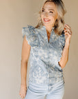 White & Blue Springtide Splendor Top