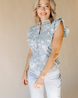 White & Blue Springtide Splendor Top