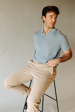 Light Blue Merino Diamond Polo