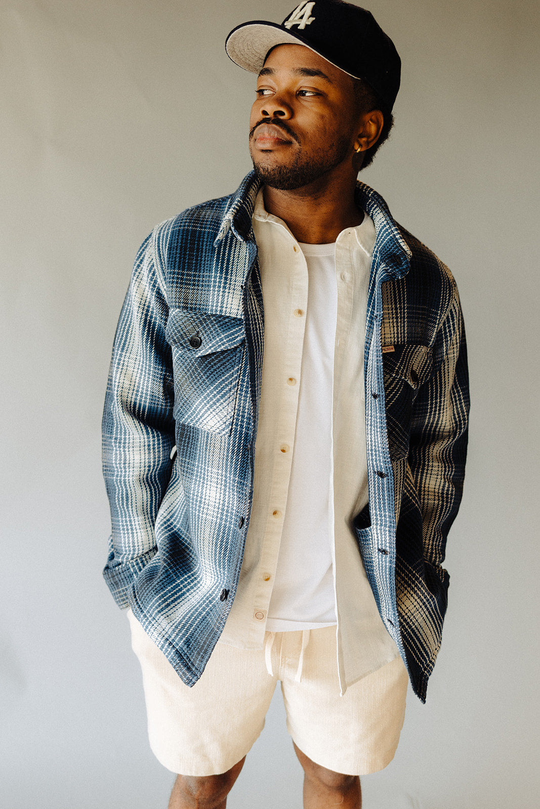 Cobalt / Natural Shadow Plaid Deer Island Jac-Shirt