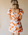 White & Orange Poppy Blooms Mini Dress