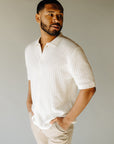 Natural Knit Button Down Polo
