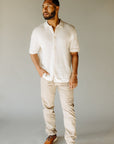 Natural Knit Button Down Polo