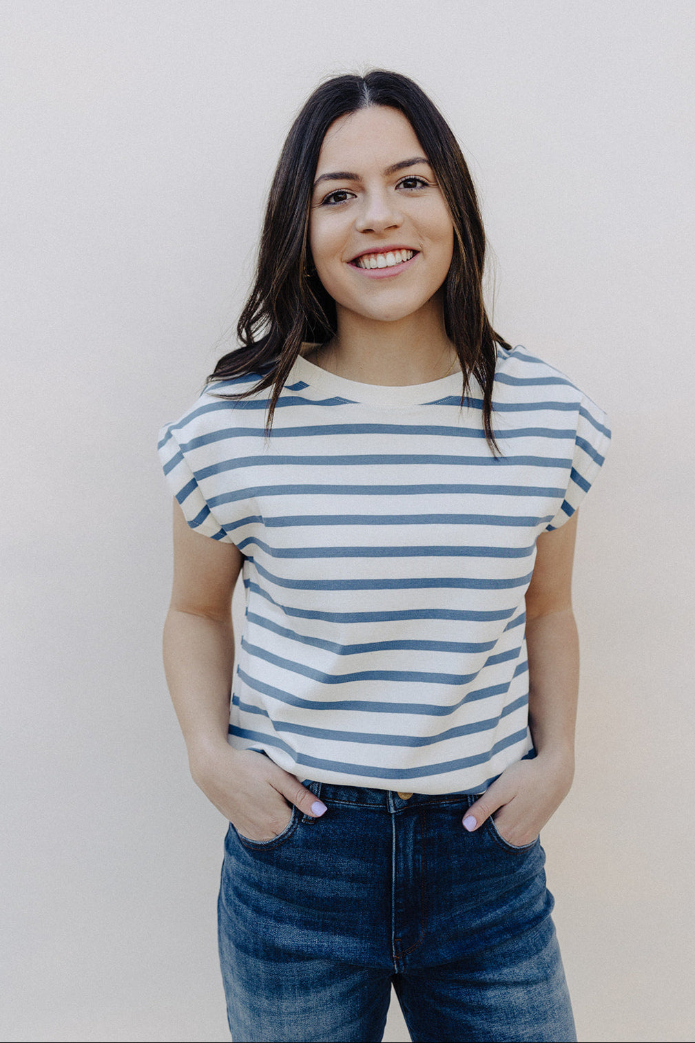 Blue &amp; Cream Myra Muscle Tee