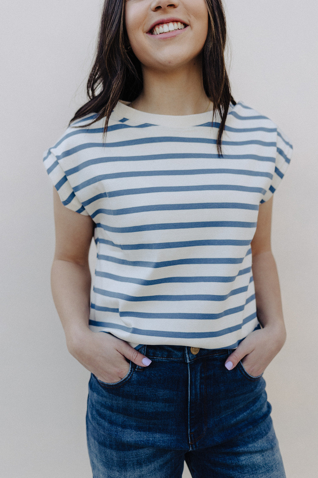 Blue &amp; Cream Myra Muscle Tee