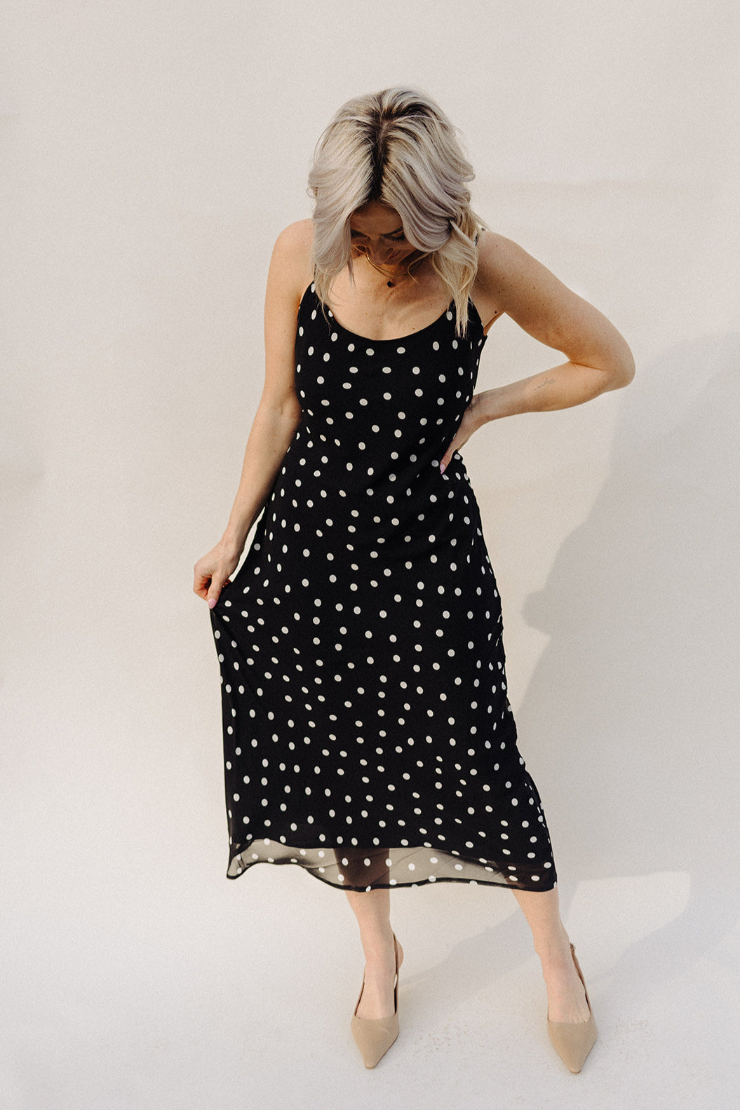 Black Cecily Polka Dot Slip Dress