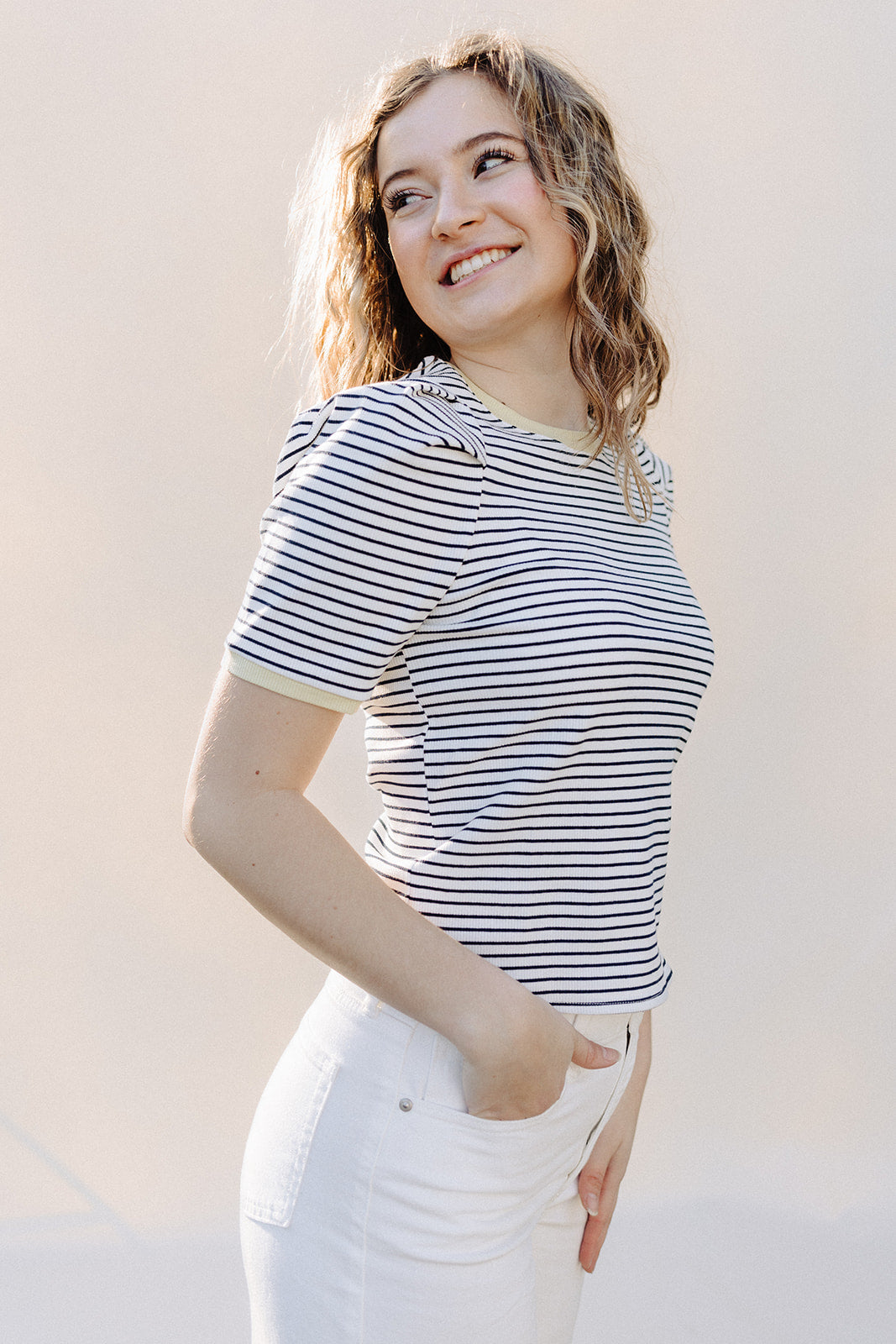 White &amp; Navy Stripe Lizzy Top