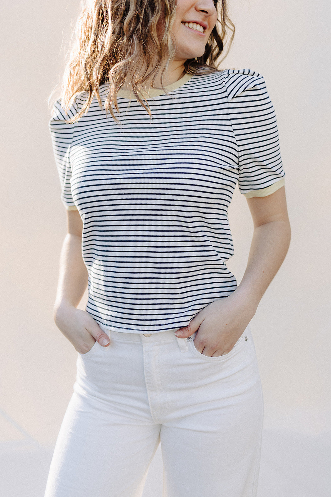 White &amp; Navy Stripe Lizzy Top