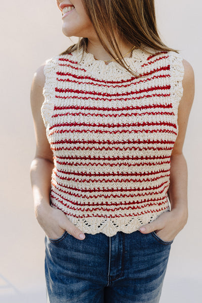 White & Red Striped Megan Vest