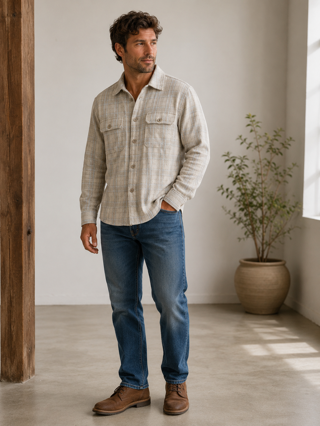 Oatmeal Light Blue Overshirt