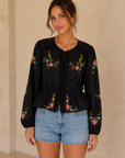 Black Floral Embroidery Crochet Lace Top