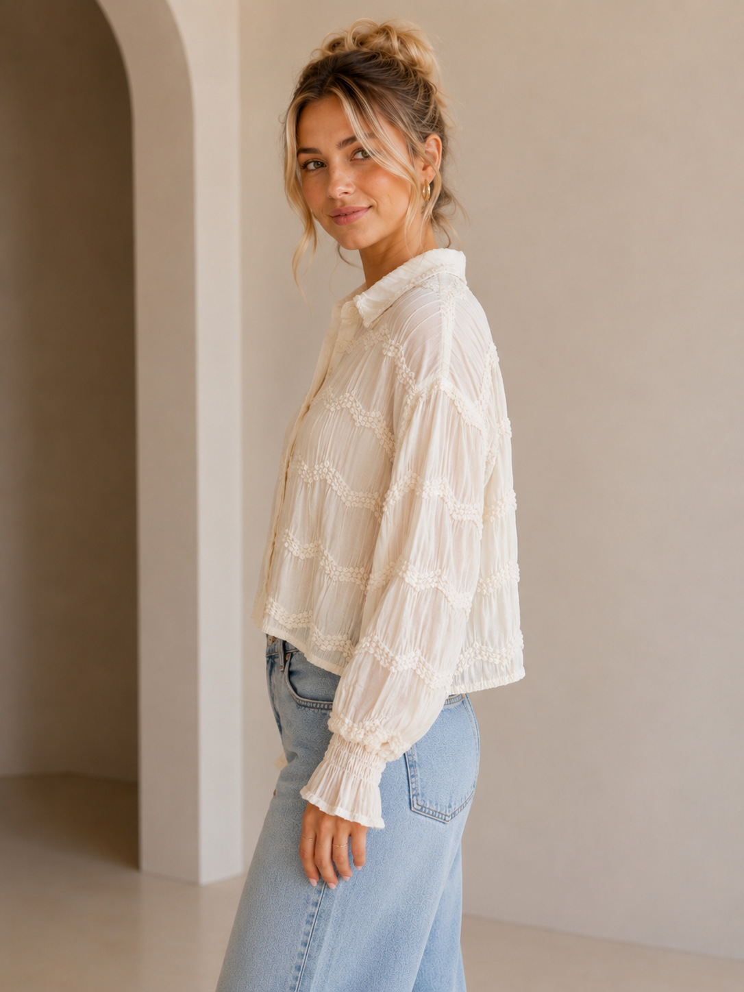 Butter Cream Romantic Sheer Blouse