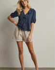 Indigo Cotton Ruffled Blouse