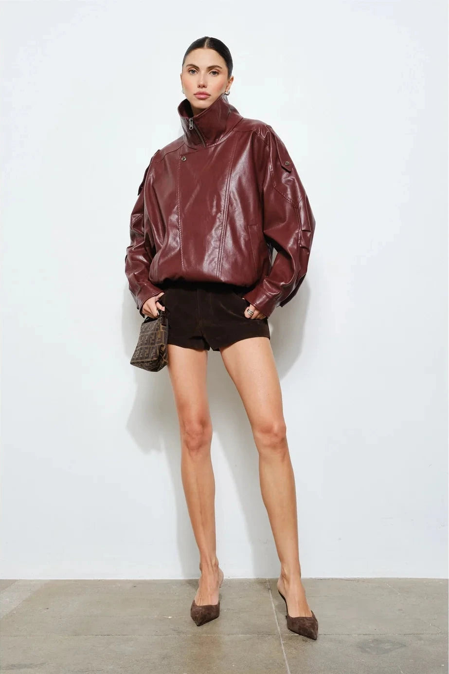 Burgundy Perry Faux Leather Bomber